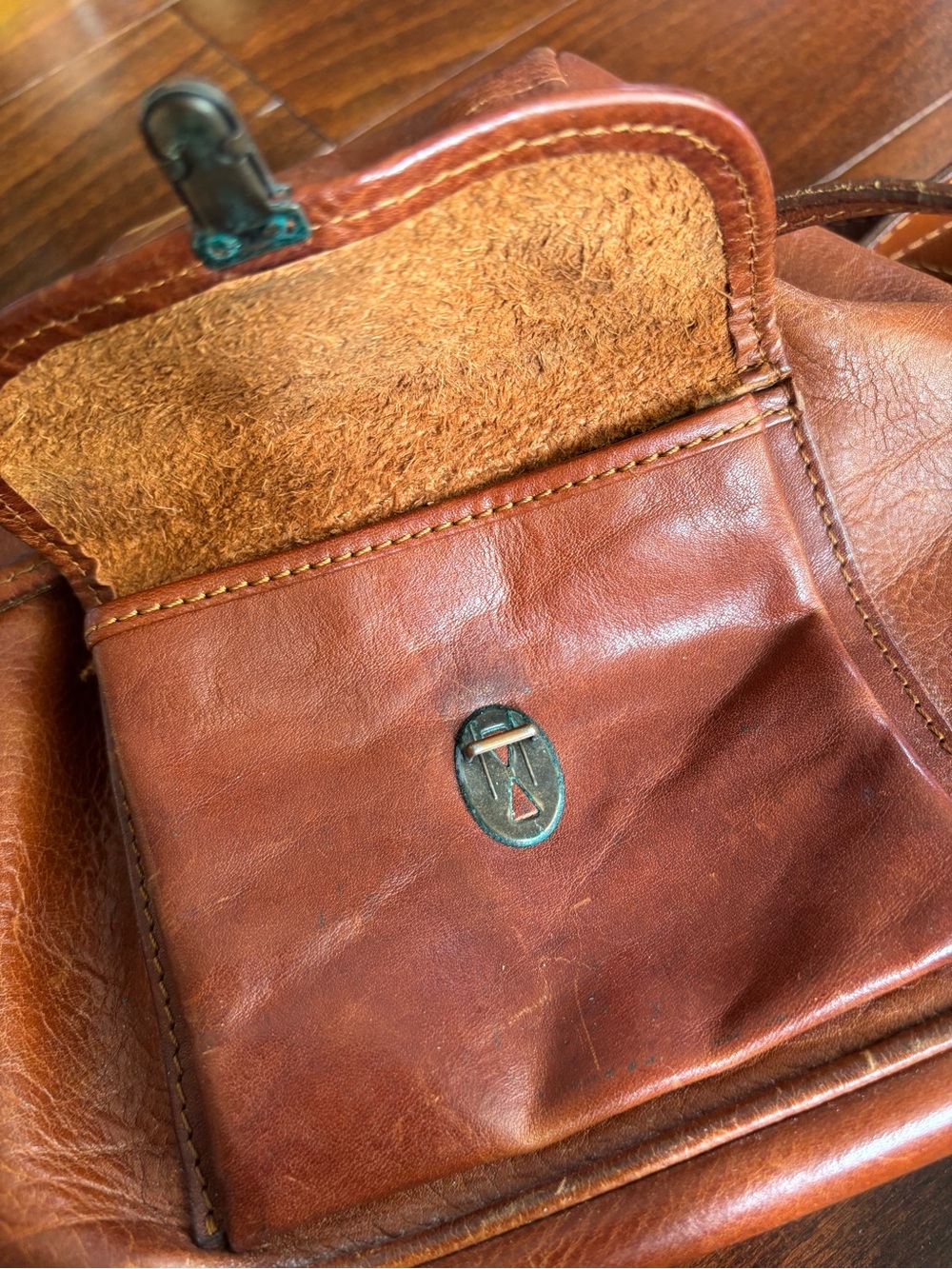 Vintage La Sella Roma Italian Leather Small Backpack Satchel, Drawstring Flap - Picture 9 of 16